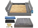 Kotarbau® Sabbiera Con Copertura 100 X 100 Cm Grigio Grande Sabbiera In Legno Sabbiera Con Panca E Copertura Giochi Da Giardino Bambini Impregnato Chiudibile Con Panche