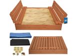 Kotarbau® Sabbiera Con Copertura 140 X 140 Cm Marrone Grande Sabbiera In Legno Sabbiera Con Panca E Copertura Giochi Da Giardino Bambini Impregnato Chiudibile Con Panche