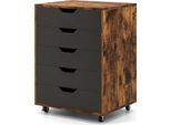 Cassettiera A 5 Cassetti Costway, Mobile Contenitore Con Rotelle Bloccabili, Ripiano Per Archiviazione Sotto La Scrivania, Supporto Per Stampante In Legno 49 X 40 X 64,5 Cm