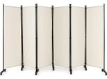 Divisorio Costway Con Ruote Bloccabili, Schermo Pieghevole In 6 Pezzi 334,5 X 30 X 172 Cm, Parete Divisoria Pieghevole Beige