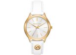 Quarzuhr MICHAEL KORS SLIM RUNWAY, weiß, Armbanduhren, Damen, Armbanduhr, Damenuhr, Lederarmband, analog
