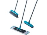 Set Di Pulizia Lifetime Clean Scopa Rigida / Scopa Morbida / Detergente Per Pavimenti / Manico - Blu