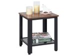 Tavolino Costway A 2 Livelli, Tavolino Da Divano Con Struttura In Metallo, Tavolino Da Salotto Per Balcone E Corridoio, Tavolino Da Telefono Dal Design Industriale, Comodino Per Letto Marrone E Nero