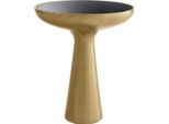 Casa Padrino Tavolino Ottone/Nero Ø 50 X H. 60 Cm - Tavolino Rotondo In Acciaio Inox Con Piano In Vetro - Mobili Per Il Soggiorno