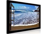 Murale Moderno Vista Finestra 90X60 - 1 Pezzo Fotografia Su Tela Non Tessuta Foto Decorazione Arte Murale Spiaggia Mare Paesaggio Natura C-C-0382-B-A