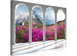 Murale Moderno Vista Finestra 90X60 - 1 Pezzo Fotografia Su Tela Non Tessuta Foto Decorazione Arte Murale Paesaggio Alpi C-C-0410-B-A