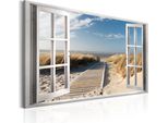 Murale Moderno Vista Finestra 90X60 - 1 Pezzo Fotografia Su Tela Non Tessuta Foto Immagine Decorazione Parete Arte Stampa Isola Mare Spiaggia Cielo C-C-0179-B-A