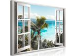 Murale Moderno Vista Finestra 90X60 - 1 Pezzo Fotografia Su Tela Non Tessuta Foto Decorazione Arte Murale Mare Spiaggia Isola C-C-0411-B-A