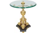Casa Padrino Tavolino Barocco Oro/Nero Ø 53 X H. 67 Cm - Tavolino Rotondo In Bronzo Dorato Con Piano In Vetro E Base In Marmo - Mobili Da Salotto Barocchi