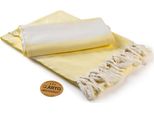 A&R AR056 | Asciugamano Hamamzz® Marmaris De Luxe - 100 X 180 Cm - Colore: Giallo Chiaro/Bianco - Dimensioni: 100 X 180 Cm