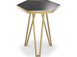 Tavolino Casa Padrino Color Ottone / Nero 50 X 43 X H. 54,5 Cm - Tavolino Moderno Esagonale In Acciaio Inox Con Piano In Marmo Lucido - Mobili Soggiorno - Mobili