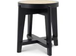 Sgabello Casa Padrino Nero / Naturale Ø 44,5 X H. 47 Cm - Sgabello Rotondo In Legno Massiccio Con Intreccio In Rattan - Mobili Da Soggiorno