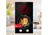 Klarstein Glaskeramik Kochfeld, Einbau-Kochfeld mit 2 Platten, 3000 W Elektro Kochfeld zum Kochen, Modernes Glaskeramikkochfeld, Glaskeramik Herdplatte mit 2 Kochfelder, Einbau Kochfeld Keramik
