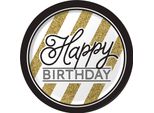 Piatti Di Compleanno Happy Birthday 8 Pezzi Nero-Oro-Bianco 23 Cm -
