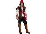 Costume Da Pirata Malvagio Bucaniere Marrone-Bianco-Rosso - S