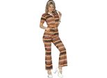 70S Tuta Hippie Carnevale Look Retrò Psichedelico Boho Stile Abbigliamento Casual Party Outfit Con Cintura, Taglia: 42 - 44 (L) Colore: Marrone