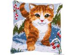 Cuscino A Punto Croce Vervaco "Gatto Nella Neve"", Immagine Pre-Disegnata"