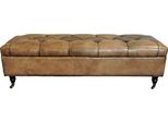 Casa Padrino Panca Chesterfield In Vera Pelle Con Rotelle Vintage Brown 152 X 53 X H. 42 Cm - Mobili Chesterfield