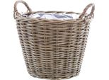 Cesto Per Piante In Vimini Grigio - 40 Cm / Grande - Cesto Per Fiori In Legno Con Manico - Vaso In Rattan Per Decorazioni Da Giardino Naturali