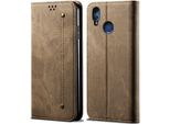 Huawei Honor 8X Case, Laimtop Denim Pelle Portafoglio Chiusura Magnetica Flip Bookstyle Custodia Protettiva Con Funzione Stand Per Huawei Honor 8X Khaki
