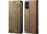 Oppo A52 Custodia, Laimtop Denim Pelle Portafoglio Chiusura Magnetica Flip Bookstyle Custodia Protettiva Con Funzione Stand Per Oppo A52 / A72 / A92 Oppo A52 / A72 / A92 Khaki