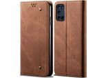 Custodia Oppo A52, Laimtop Denim Pelle Portafoglio Chiusura Magnetica Custodia Flip Bookstyle Con Funzione Stand Per Oppo A52 / A72 / A92 Oppo A52 / A72 / A92 Marrone
