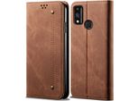 Custodia Huawei Honor 9X Lite, Laimtop Denim Pelle Portafoglio Chiusura Magnetica Flip Bookstyle Custodia Protettiva Con Funzione Stand Per Huawei Honor 9X Lite Marrone