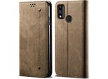 Huawei Honor 9X Lite Case, Laimtop Denim Pelle Portafoglio Chiusura Magnetica Flip Bookstyle Custodia Protettiva Con Funzione Stand Per Huawei Honor 9X Lite Khaki