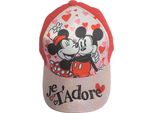 Disney Minnie Mouse Con Topolino, Berretto Glitterato, Berretto Da Baseball, Berretto, Je T'adore, Taglia 52 In Rosso, 100% Cotone