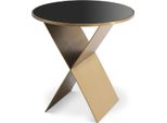 Tavolino Casa Padrino Color Ottone / Nero Ø 50 X H. 50 Cm - Tavolino Rotondo In Acciaio Inox Con Piano In Vetro - Mobili Da Soggiorno - Collezione Luxury