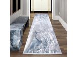 Tappeto In Lana Tappeto In Marmo Tappeto Moderno Astratto In Grigio Blu Crema Dimensioni - 80 X 300 Cm