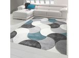 Tappeto Di Design E Moderno A Pelo Corto Con Motivo A Gocce In Grigio Turchese Beige Dimensioni - 80 X 300 Cm