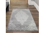 Tappeto Moderno Tappeto Orientale Con Ornamenti In Filato Glitterato Grigio Crema Dimensioni - 80 X 300 Cm