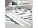 Tappeto Di Design Tappeto Moderno Tappeto Per Soggiorno Tappeto A Pelo Corto Con Strisce Di Contorno Colori Pastello Blu Crema Beige Dimensioni - 80 X 300 Cm