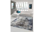 Tappeto Di Design E Moderno Tappeto Per Il Soggiorno In Blu Grigio Crema Dimensioni - 80 X 150 Cm