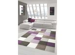 Tappeto Moderno E Di Design Colori Pastello A Quadri Viola Crema Beige Dimensioni - 200 X 290 Cm