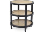 Tavolino Casa Padrino Nero / Naturale Ø 55 X H. 64 Cm - Tavolino Rotondo In Legno Massiccio Con Intreccio In Rattan - Mobili Da Soggiorno - Collezione Lusso