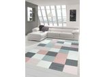 Tappeto Moderno E Di Design Con Motivo A Quadri In Rosa Grigio Crema Dimensioni - 80 X 150 Cm