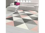 Tappeto Moderno Di Design Con Motivo A Triangoli In Rosa Grigio Crema Dimensioni - 160 X 230 Cm