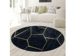 Tappeto Moderno Da Salotto Motivo Geometrico In Nero Oro Dimensioni - 200 Cm Rotondo