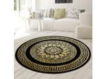 Tappeto Moderno Di Design Con Motivo A Meandro In Oro Nero Dimensioni - 160 Cm Rotondo