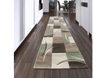 Tappeto Di Design Tappeto Moderno Tappeto Per Soggiorno Tappeto A Pelo Corto Con Motivo A Quadri Tagliato A Contorno Colori Pastello Verde Crema Beige Grigio Scuro Dimensioni - 80 X 300 Cm