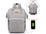 Zaino Da Viaggio Mamma Grande Borsa Fasciatoio Per Pannolini Borsa Per L'allattamento Del Bambino Con Porta Usb, (Grigio)