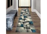 Tappeto Di Design Tappeto Moderno Tappeto Per Il Soggiorno Tappeto A Pelo Corto Con Motivo A Quadri Tagliato A Contorno Turchese Grigio Bianco Nero Dimensioni - 80 X 300 Cm