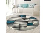 Tappeto Di Design Tappeto Moderno Tappeto Per Il Soggiorno Tappeto A Pelo Corto Con Motivo A Quadri Tagliato A Contorno Turchese Grigio Bianco Nero Dimensioni - 200 Cm Rotondo