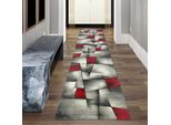 Tappeto Di Design Tappeto Moderno Tappeto Per Il Soggiorno Tappeto A Pelo Corto Con Motivo A Scacchi Sagomati Rosso Grigio Bianco Nero Dimensioni - 80 X 300 Cm