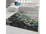 Tappeto Di Design Tappeto Moderno Tappeto Da Salotto Motivo Floreale Grigio Turchese Verde Bianco Dimensioni - 160 X 230 Cm