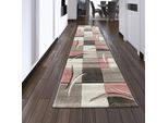 Tappeto Di Design Tappeto Moderno Tappeto Per Il Soggiorno Tappeto A Pelo Corto Con Motivo A Quadri Sagomati Colori Pastello Rosa Crema Beige Grigio Scuro Dimensioni - 80 X 300 Cm