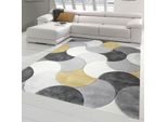 Tappeto Di Design E Moderno A Pelo Corto Con Motivo A Gocce In Grigio Crema Giallo Dimensioni - 80 X 150 Cm