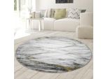 Tappeto Salotto Tappeto Effetto Marmo In Grigio Crema Oro Dimensioni - 160 Cm Rotondo